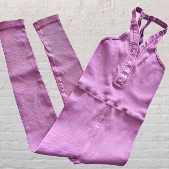 NWOT Free People Happiness Runs Henley Onesie- Mexican Sage (Purple) - Picture 3 of 3